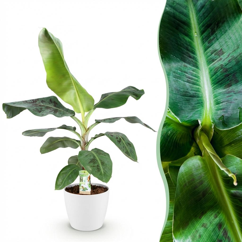 Musa acuminata Dwarf Cavendisch - Bananenplant - incl. pot wit - pot 21cm - hoogte 70-75cm