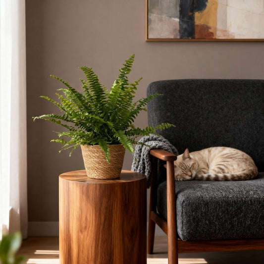 Green boutiQ - Kamerplant - Nephrolepsis exaltata Green Lady - Varen - Huisdiervriendelijke Plant - Groen - 2 Planten - met Mand - Pot 12cm - Hoogte 25cm