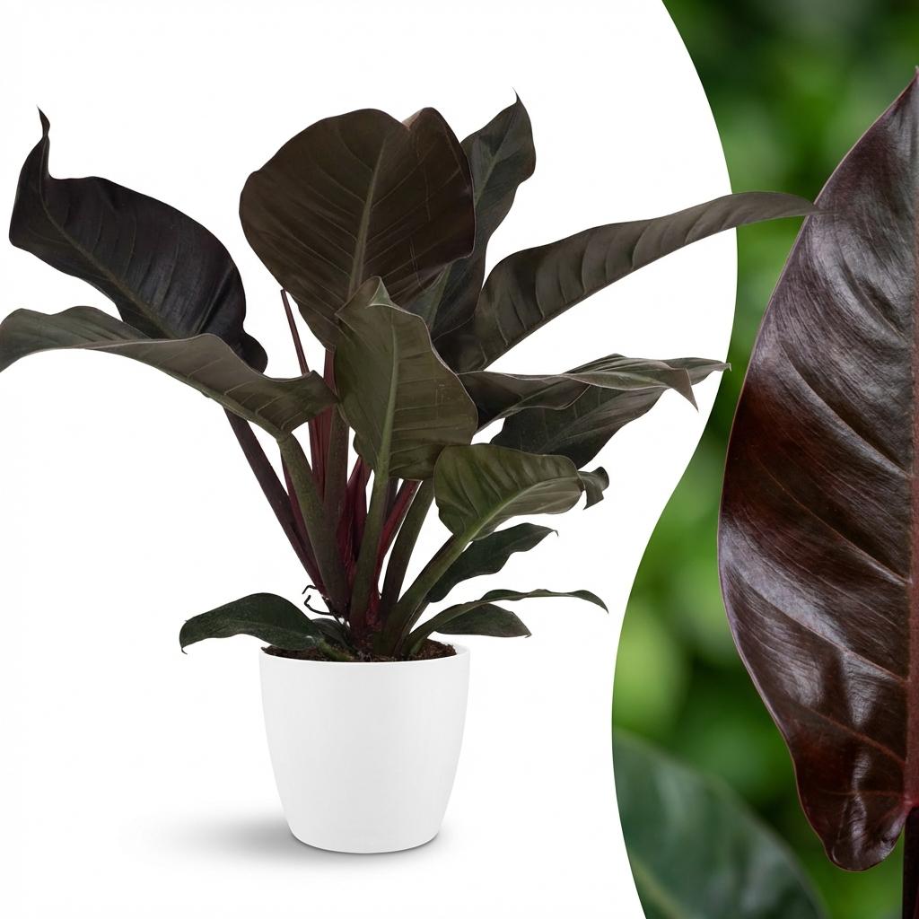 Green boutiQ - Kamerplant - Philodendron - Philodendron Imperial Red - Rood - Weinig onderhoud - 1 Plant - met Potter Wit - Pot 19cm - Hoogte 60cm