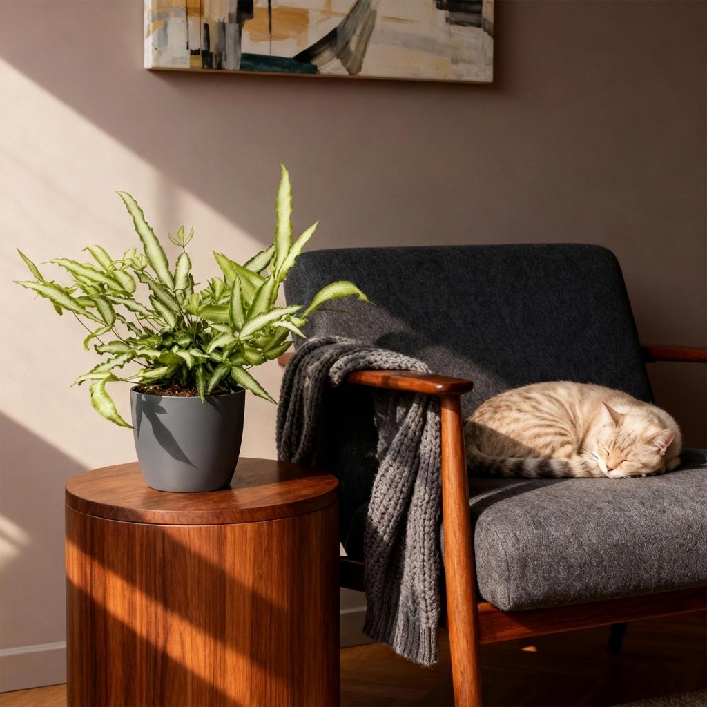 Green boutiQ - Kamerplant - Pteris cretica Albolineata - Lintvaren - Huisdiervriendelijke Plant - Groen - 1 Plant - met Potter Grijs - Pot 12cm - Hoogte 20cm