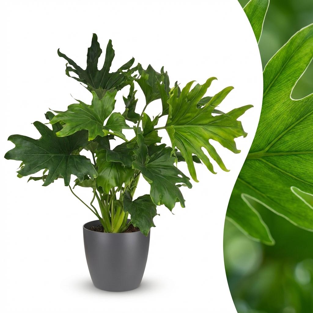 Green boutiQ - Kamerplant - Philodendron - Philodendron Lickety split - Groen - Weinig onderhoud - 1 Plant - met Potter Grijs - Pot 19cm - Hoogte 70cm