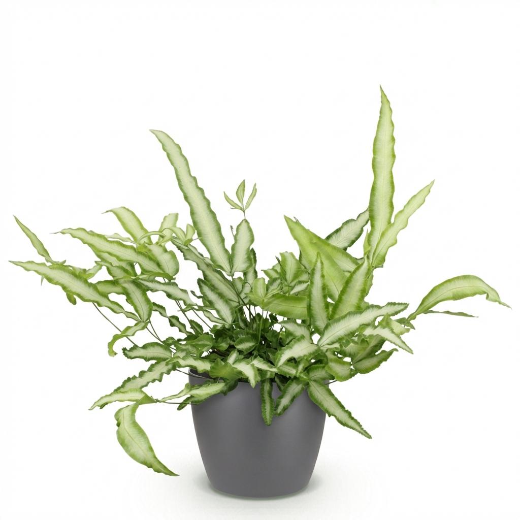 Green boutiQ - Kamerplant - Pteris cretica Albolineata - Lintvaren - Huisdiervriendelijke Plant - Groen - 1 Plant - met Potter Grijs - Pot 12cm - Hoogte 20cm
