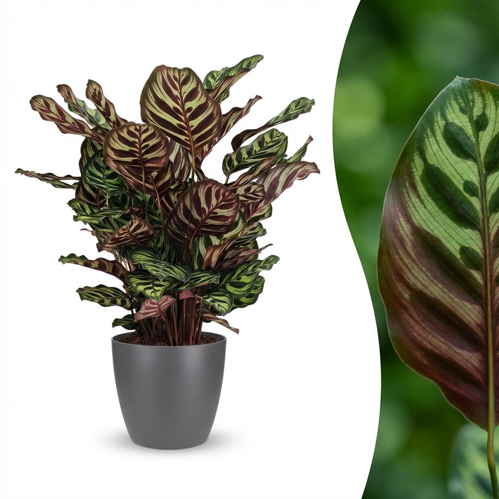 Green boutiQ - Kamerplant - Pauwenplant - Calathea Makoyana - Groen - Weinig onderhoud - 1 Plant - met Potter Grijs - Pot 19cm - Hoogte 70cm