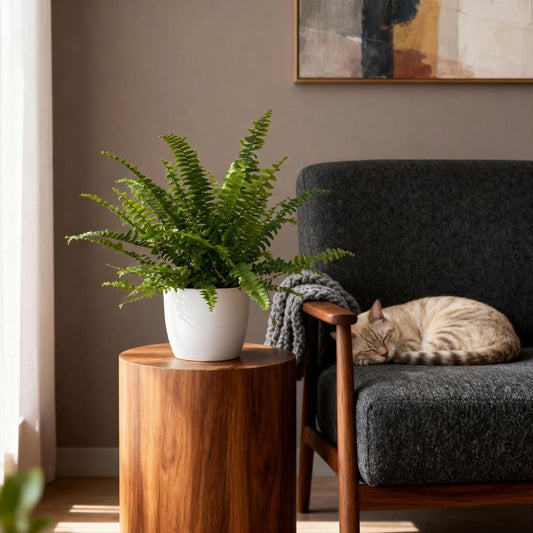 Green boutiQ - Kamerplant - Nephrolepsis exaltata Green Lady - Varen - Huisdiervriendelijke Plant - Groen - 4 Planten - met Potter Wit - Pot 12cm - Hoogte 25cm