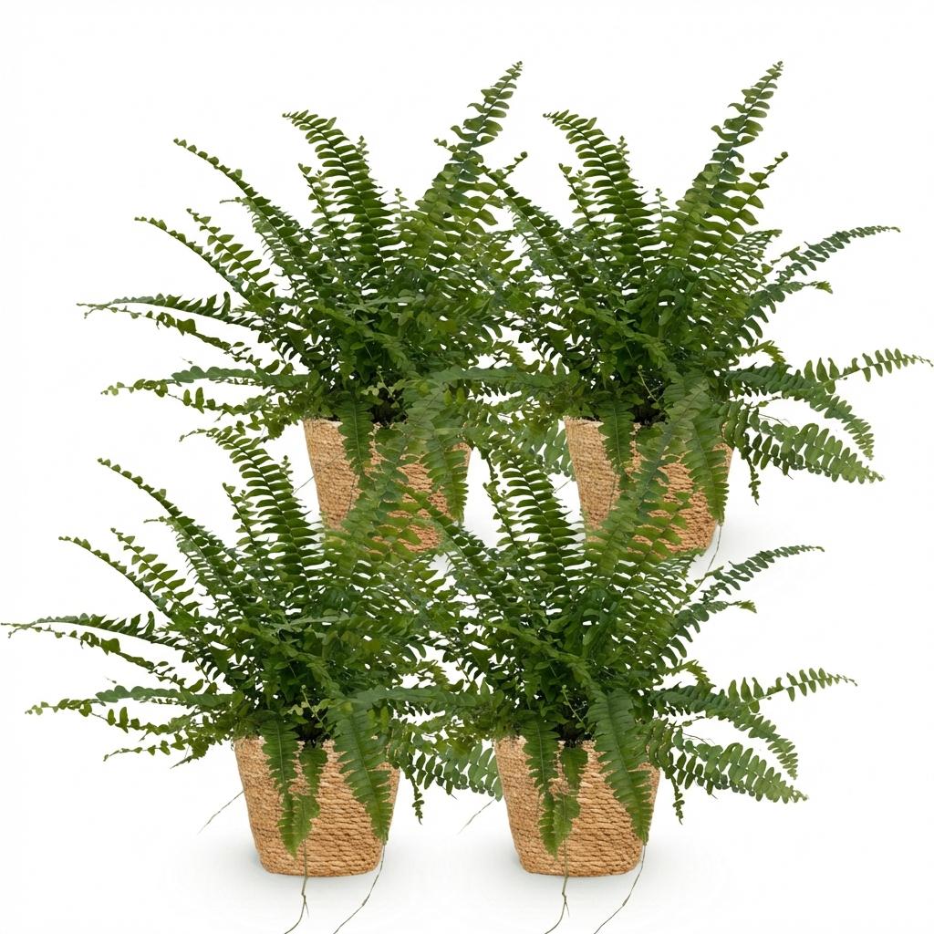Green boutiQ - Kamerplant - Nephrolepsis exaltata Green Lady - Varen - Huisdiervriendelijke Plant - Groen - 4 Planten - met Mand - Pot 12cm - Hoogte 25cm
