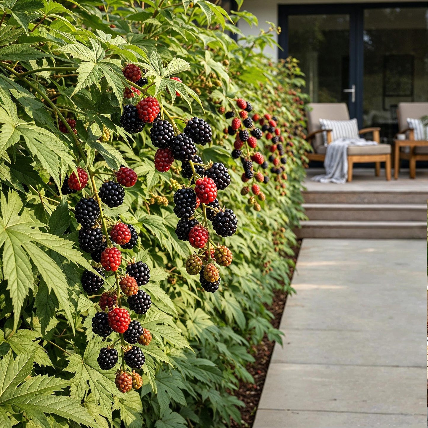 Rubus 'Thornless Evergreen' - Doornloze zwarte Braam - -