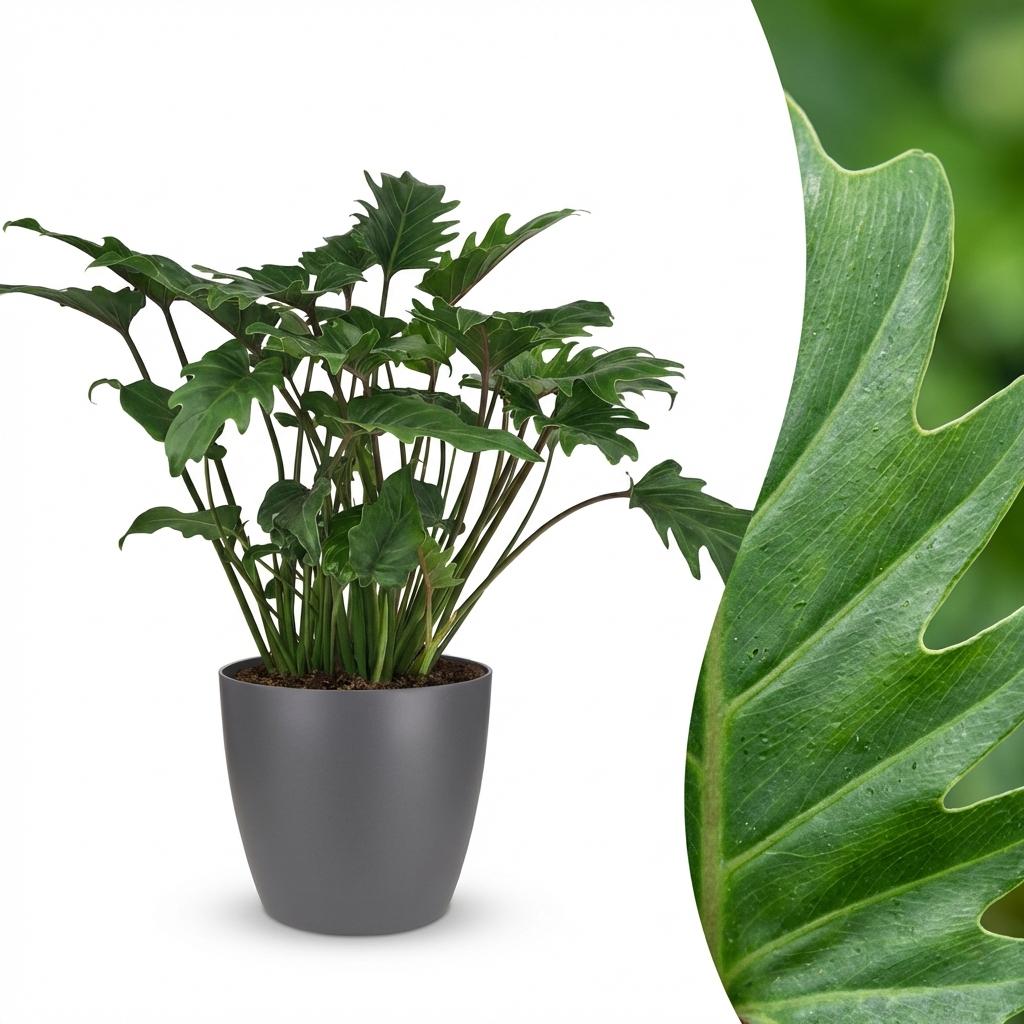 Green boutiQ - Kamerplant - Philodendron - Philodendron Xanadu - Groen - Weinig onderhoud - 1 Plant - met Potter Grijs - Pot 19cm - Hoogte 60cm