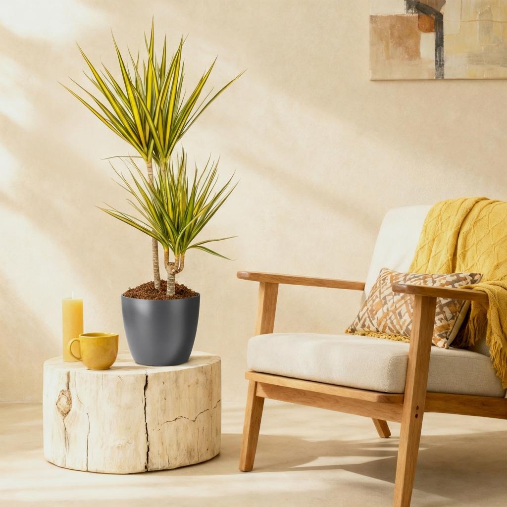 Dracaena Sunray - Drakenbloedboom - incl. pot grijs - pot 21cm - hoogte 90-100cm