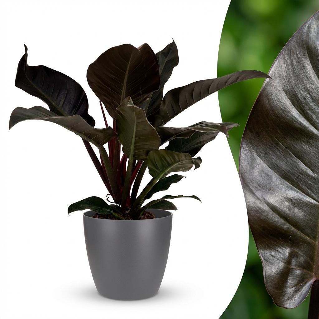 Green boutiQ - Kamerplant - Philodendron - Philodendron Imperial Red - Rood - Weinig onderhoud - 1 Plant - met Potter Grijs - Pot 19cm - Hoogte 60cm