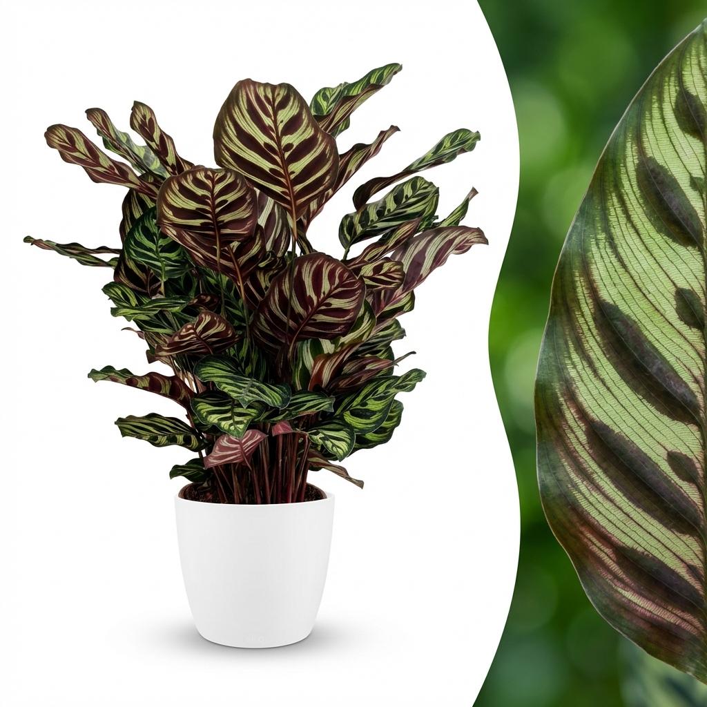 Green boutiQ - Kamerplant - Pauwenplant - Calathea Makoyana - Groen - Weinig onderhoud - 1 Plant - met Potter Wit - Pot 19cm - Hoogte 70cm