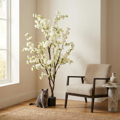 Kunstplant - Prunus - Kersenbloesem - Wit - 175cm