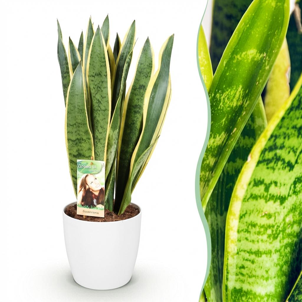 Sansevieria Laurentii - Vrouwentong - incl. pot wit - pot 21cm - hoogte 70-80cm
