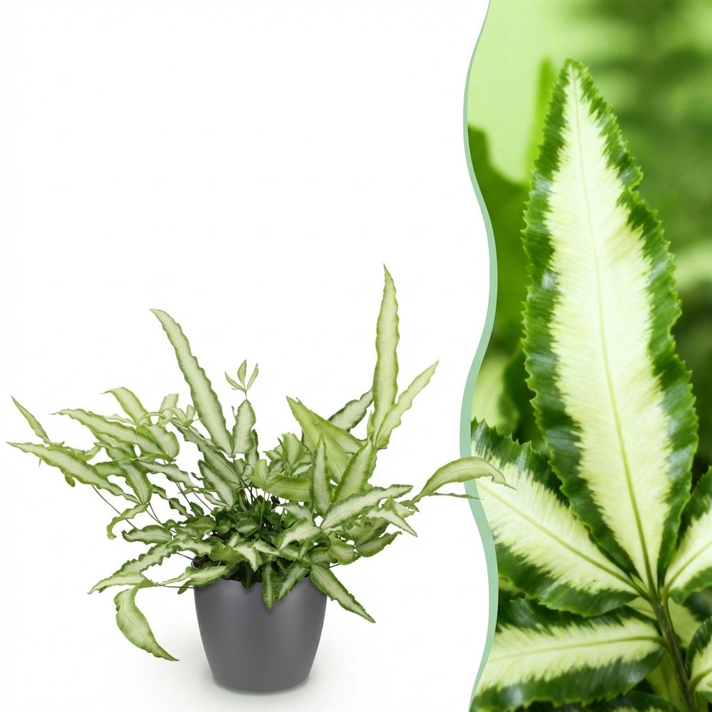 Green boutiQ - Kamerplant - Pteris cretica Albolineata - Lintvaren - Huisdiervriendelijke Plant - Groen - 1 Plant - met Potter Grijs - Pot 12cm - Hoogte 20cm