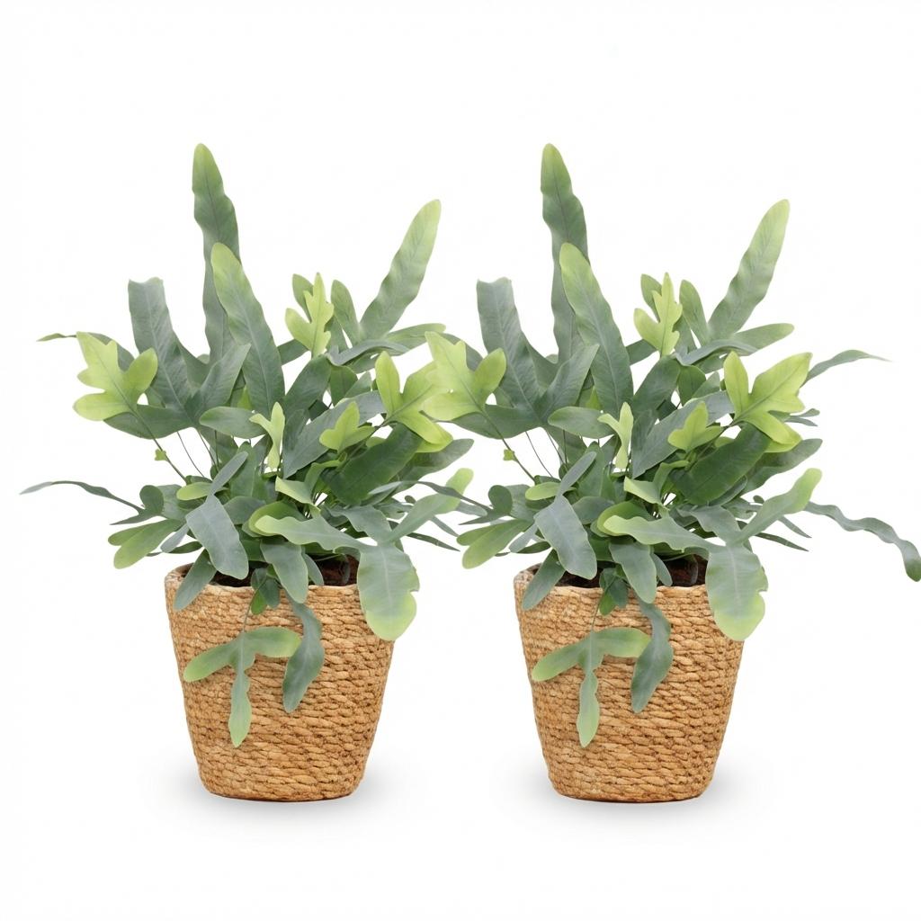 Green boutiQ - Kamerplant - Phlebodium aureum Blue Star - Blauwe Varen - Huisdiervriendelijke Plant - Blauw - 2 Planten - met Mand - Pot 12cm - Hoogte 25cm