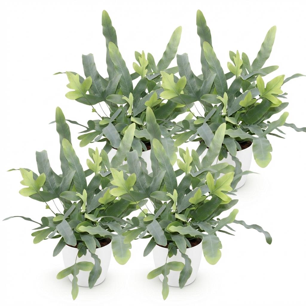 Green boutiQ - Kamerplant - Phlebodium aureum Blue Star - Blauwe Varen - Huisdiervriendelijke Plant - Blauw - 4 Planten - met Potter Wit - Pot 12cm - Hoogte 25cm