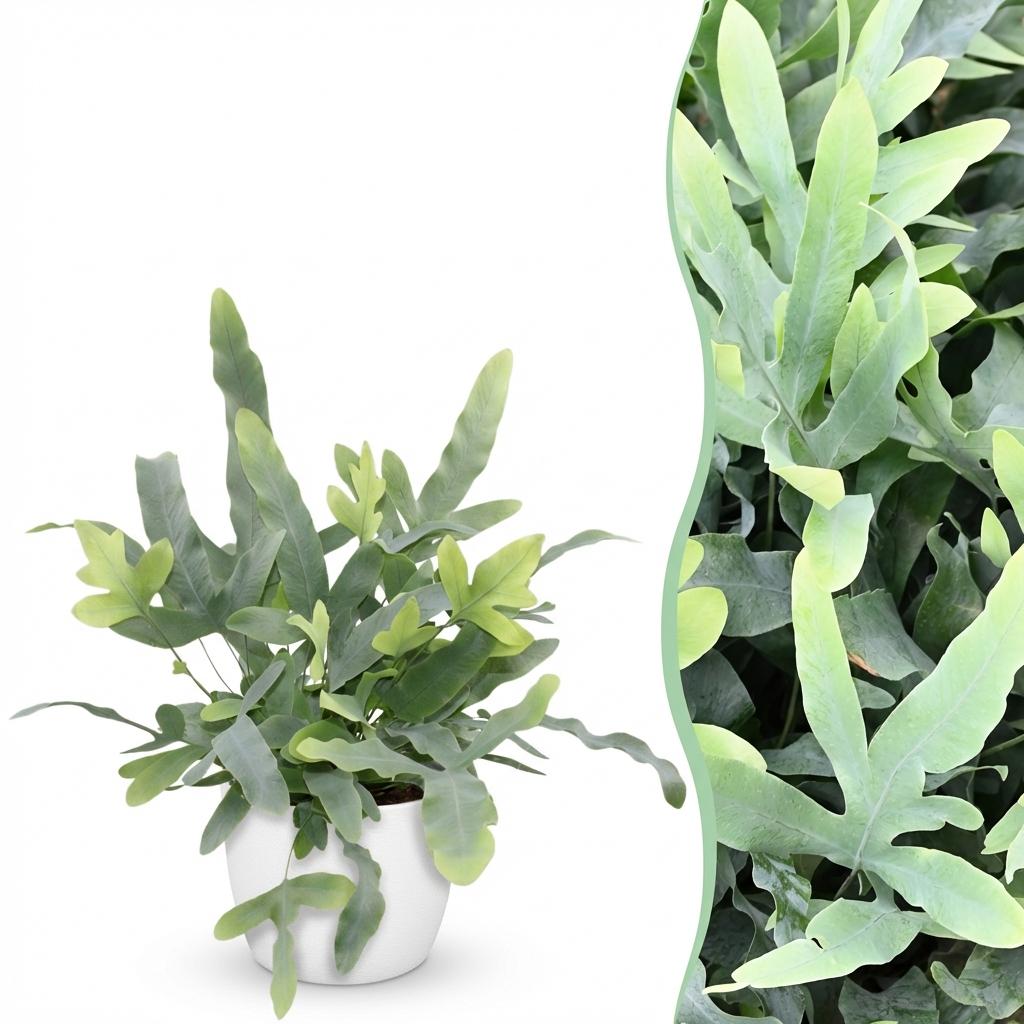 Green boutiQ - Kamerplant - Phlebodium aureum Blue Star - Blauwe Varen - Huisdiervriendelijke Plant - Blauw - 1 Plant - met Potter Wit - Pot 12cm - Hoogte 25cm