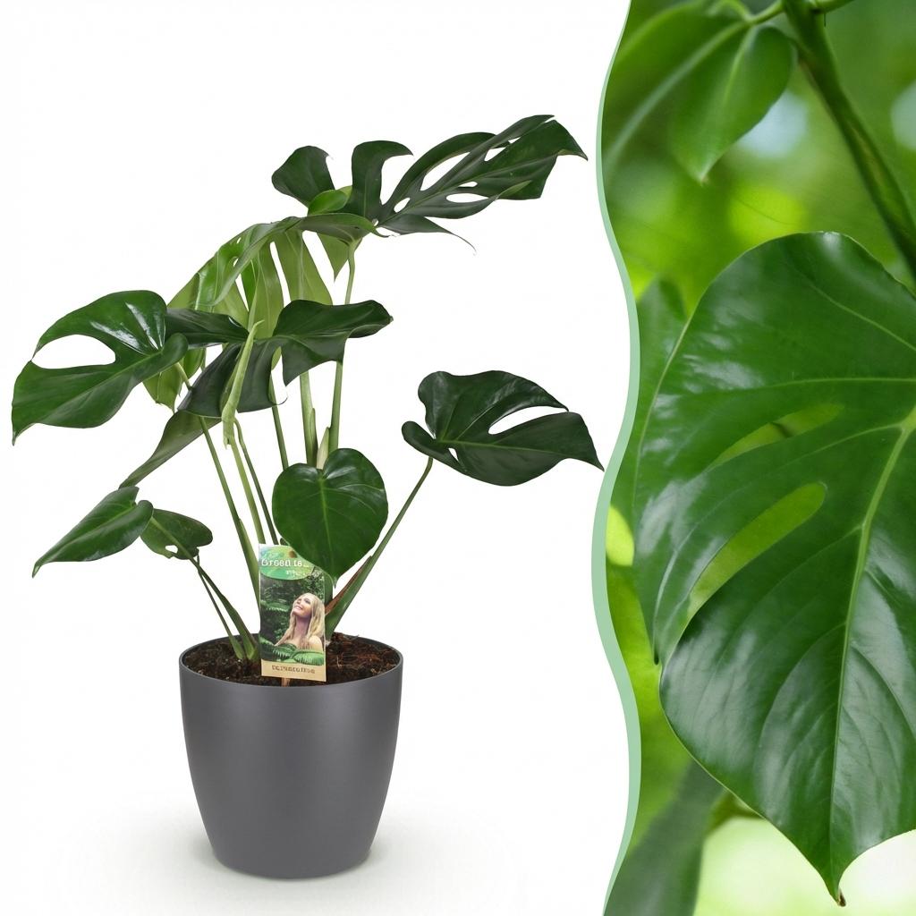 Monstera Deliciosa - Gatenplant - incl. pot grijs - pot 21cm - hoogte 70-80cm