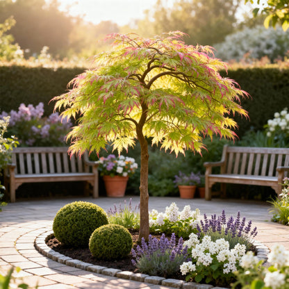 Green boutiQ - Tuinplant - Acer palmatum Little Princess - Groen - 3 Planten - Bladverliezend - Weinig Onderhoud - Pot 12cm Hoogte 35cm