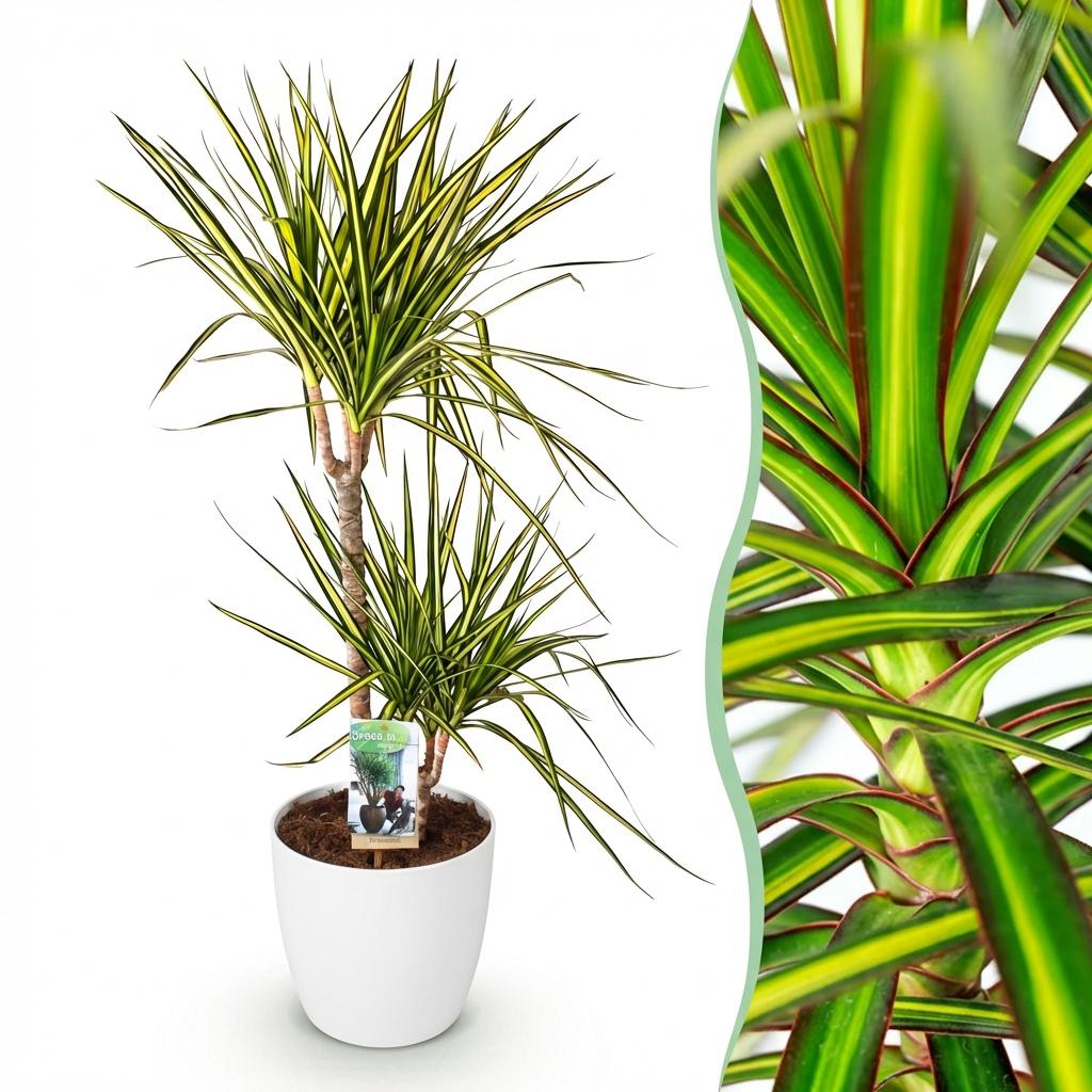 Dracaena Sunray - Drakenbloedboom - incl. pot wit - pot 21cm - hoogte 90-100cm