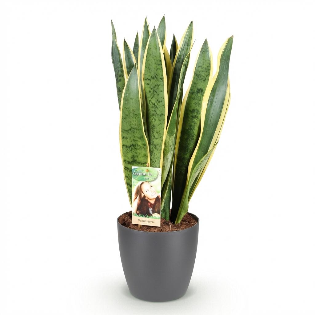 Sansevieria Laurentii - Vrouwentong - incl. pot grijs - pot 21cm - hoogte 70-80cm