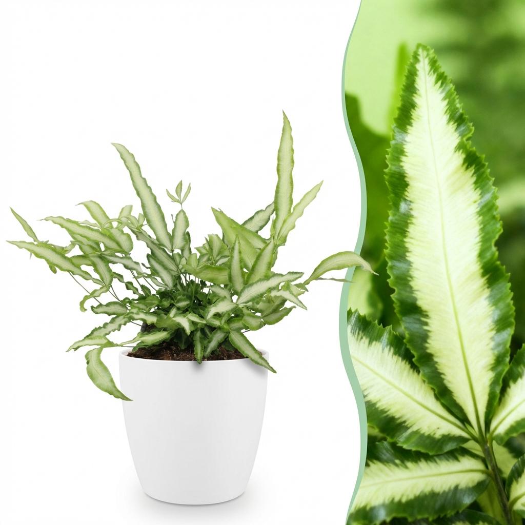 Green boutiQ - Kamerplant - Pteris cretica Albolineata - Lintvaren - Huisdiervriendelijke Plant - Groen - 1 Plant - met Potter Wit - Pot 12cm - Hoogte 20cm