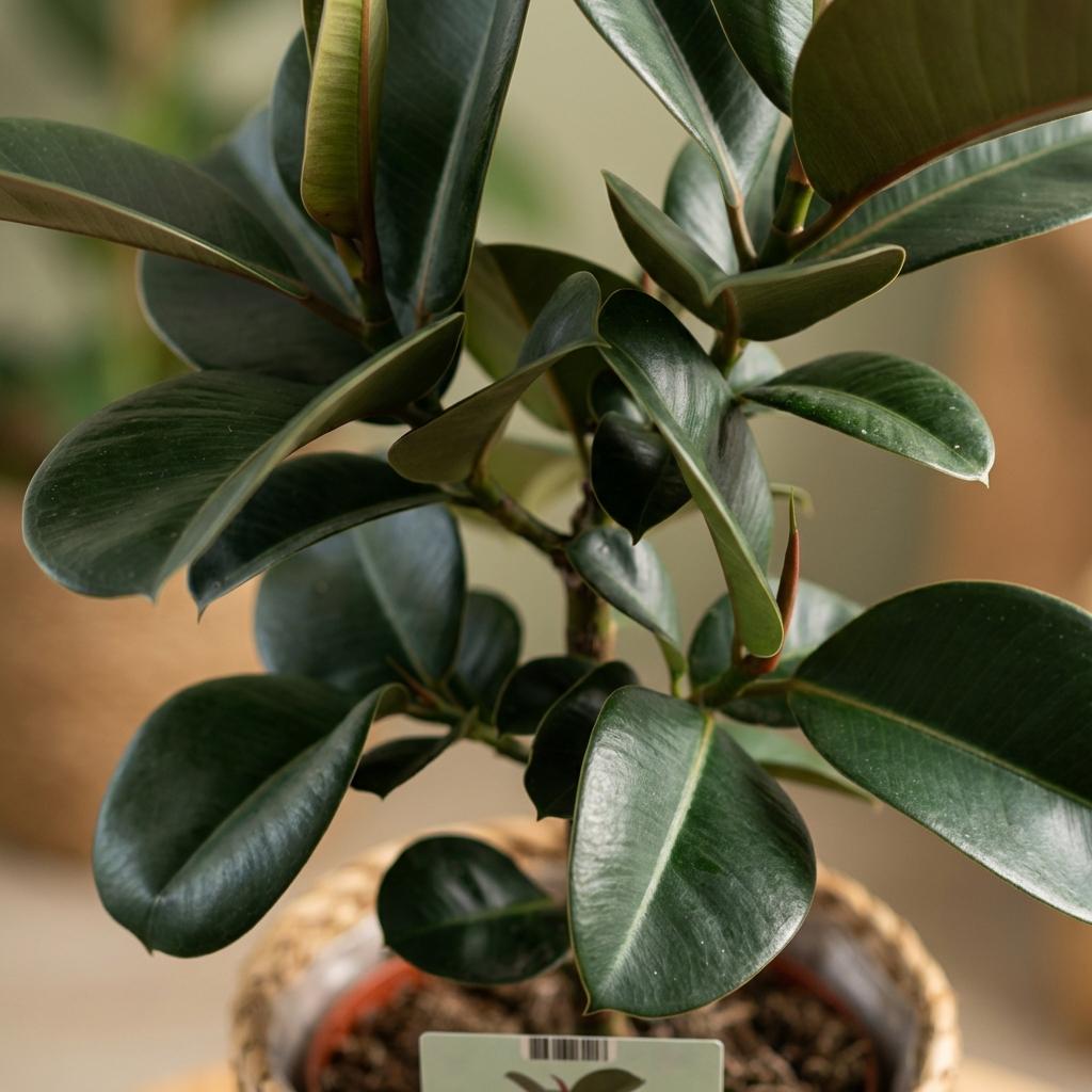Green boutiQ - Kamerplant - Rubberplant - Ficus Elastica Cloe - Groen - Weinig onderhoud - 1 Plant - met Mand - Pot 19cm - Hoogte 65cm
