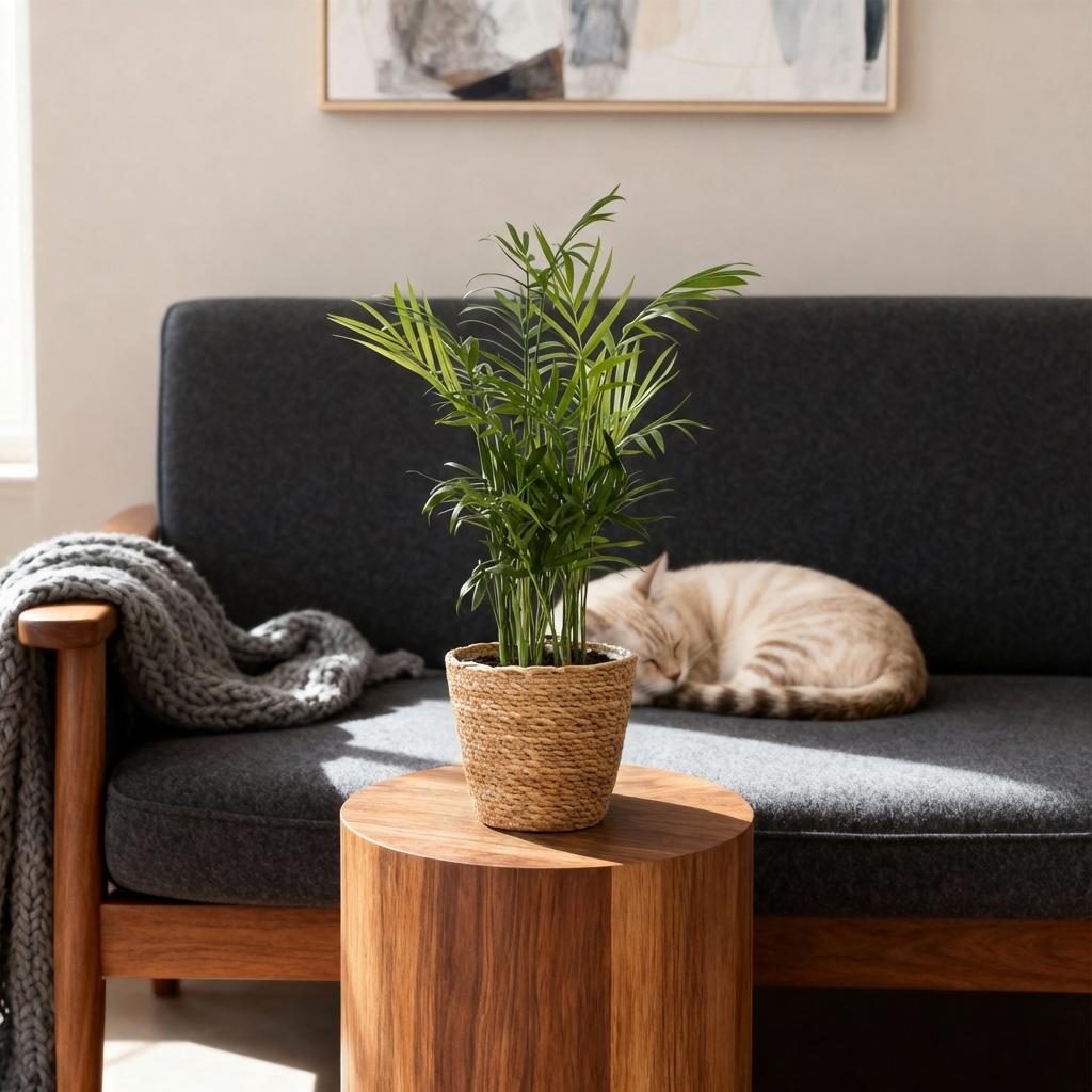 Green boutiQ - Kamerplant - Chamaedorea elegans - Goudpalm - Huisdiervriendelijke Plant - Groen - 4 Planten - met Mand - Pot 12cm - Hoogte 15cm