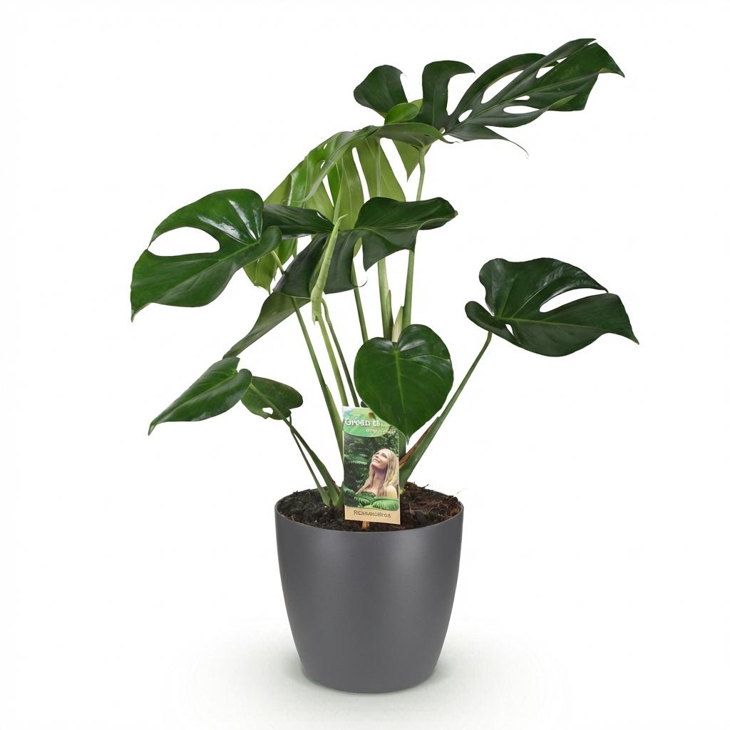 Monstera Deliciosa - Gatenplant - incl. pot grijs - pot 21cm - hoogte 70-80cm