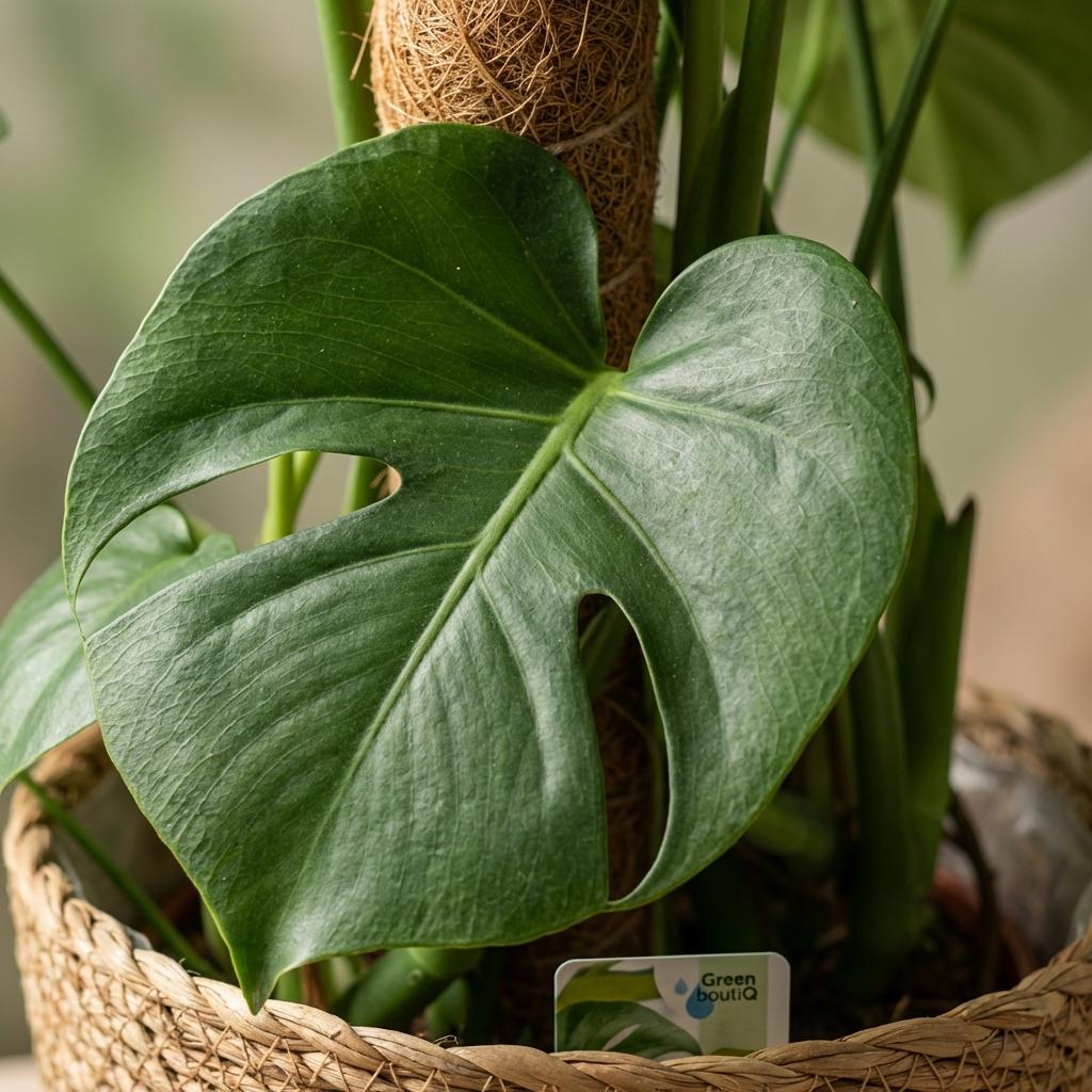 Green boutiQ - Kamerplant - Gatenplant - Monstera Deliciosa mosstok - Groen - Weinig onderhoud - 1 Plant - met Mand - Pot 19cm - Hoogte 90cm