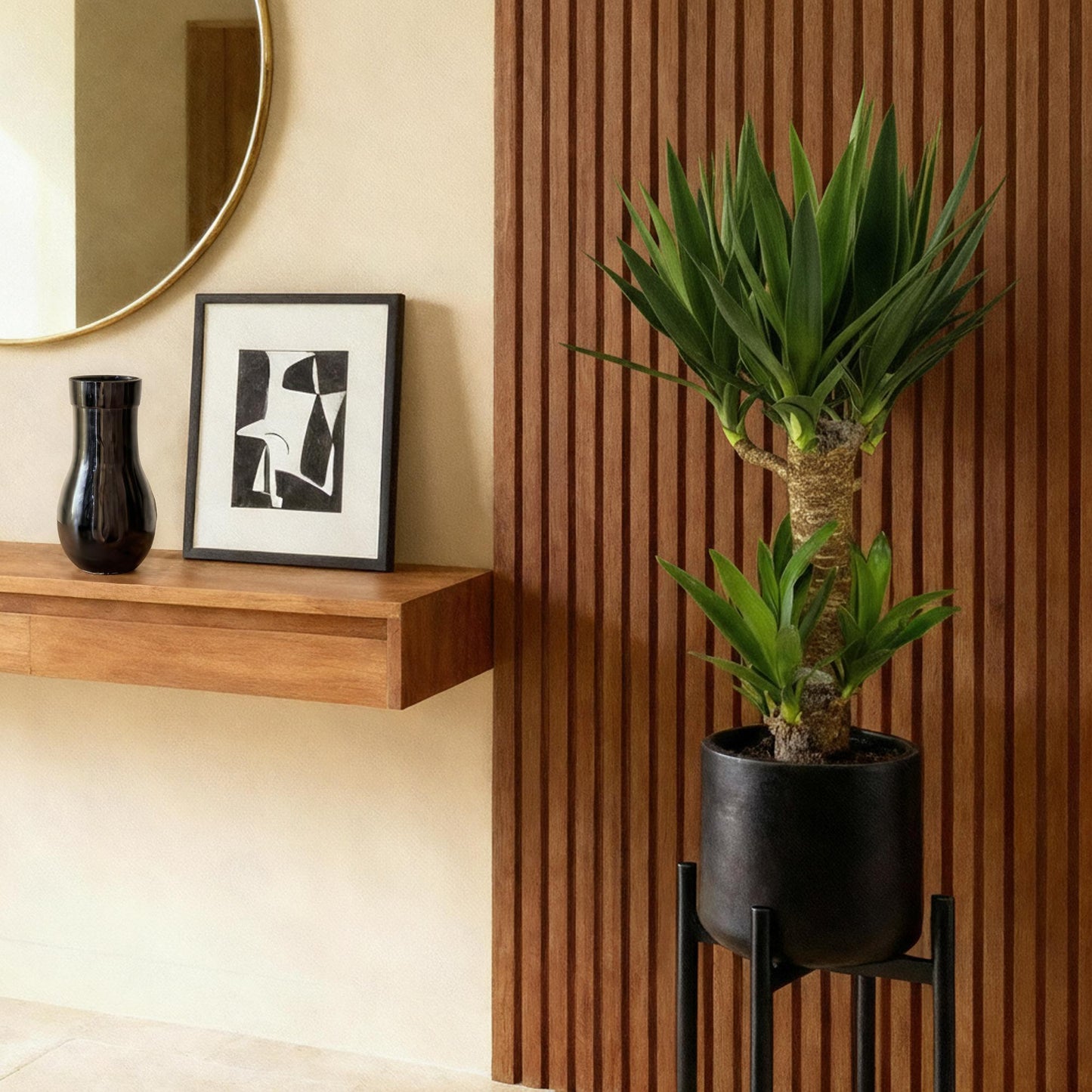 Green boutiQ - Kamerplant - Yucca elephantipes - Yucca - Weinig onderhoud - Groen - 1 - Pot 17cm - Hoogte 75cm
