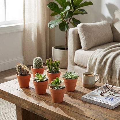 Mini Cactus & Succulenten Mix - 18 Stuks - Ø 8,1 cm - Hoogte: 5-10 cm - Terracotta Potten